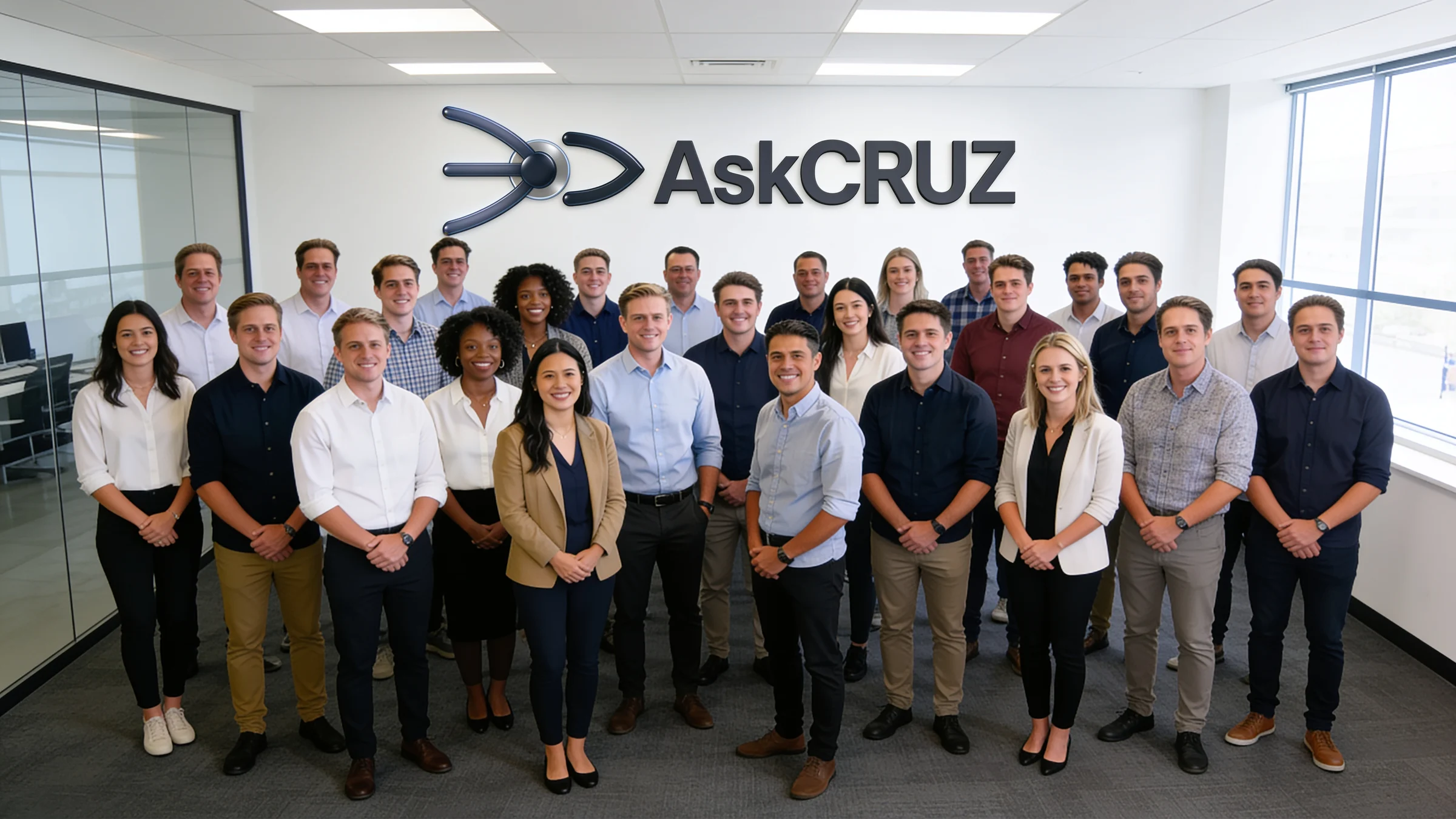 The AskCRUZ team, photographed together at the company office